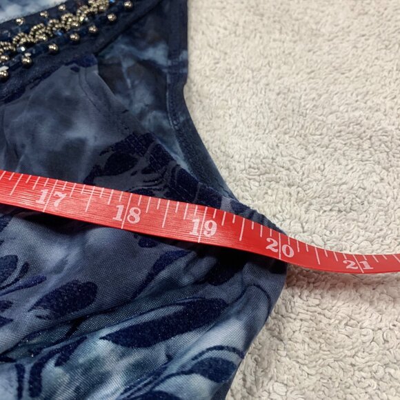 Dressbarn Women’s Top Blue Velvet Tie-Dye Burnout Sleeveless 1XL Beaded Neckline - Picture 10 of 13